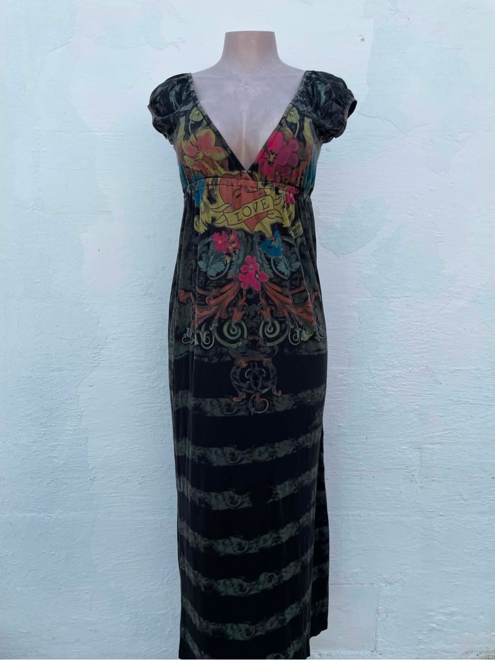 Elan Black Maxi Dress with Multicolor Floral Motif